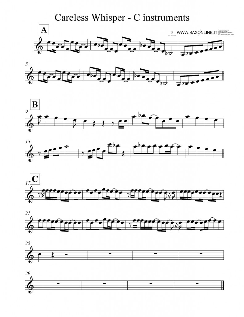 Careless Whisper spartito per sax Scuola di Sax online